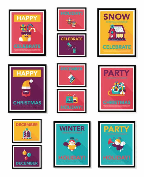 Cartel de Navidad diseño de pancarta plana fondo plano conjunto, eps10 — Archivo Imágenes Vectoriales