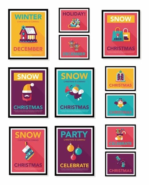 Cartel de Navidad diseño de pancarta plana fondo plano conjunto, eps10 — Archivo Imágenes Vectoriales