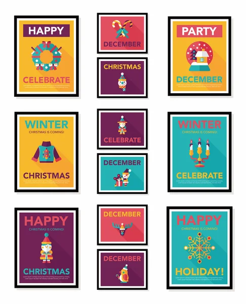 Cartel de Navidad diseño de pancarta plana fondo plano conjunto, eps10 — Archivo Imágenes Vectoriales