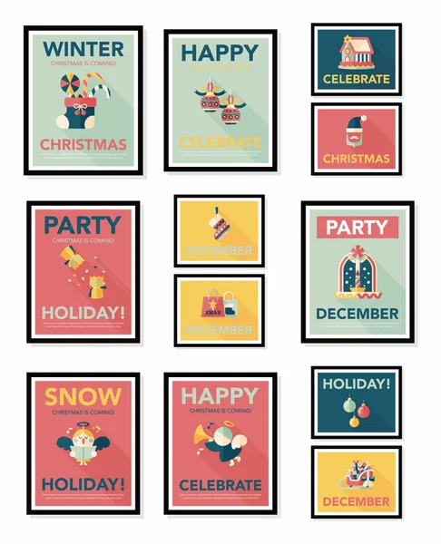 Cartel de Navidad diseño de pancarta plana fondo plano conjunto, eps10 — Archivo Imágenes Vectoriales