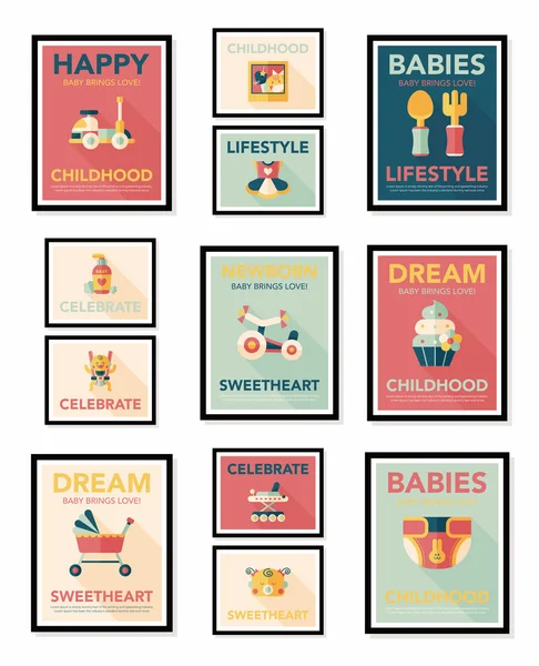 Baby poster flat banner design flat background set, eps10 — Stock Vector