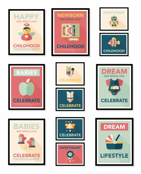 Babyposter Flachbanner Design Flachbild-Hintergrund-Set, eps10 — Stockvektor