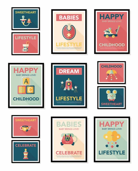 Babyposter Flachbanner Design Flachbild-Hintergrund-Set, eps10 — Stockvektor