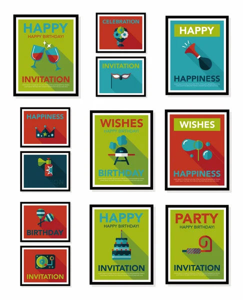 Birthday poster flat banner design flat background set, eps10 — Stock Vector