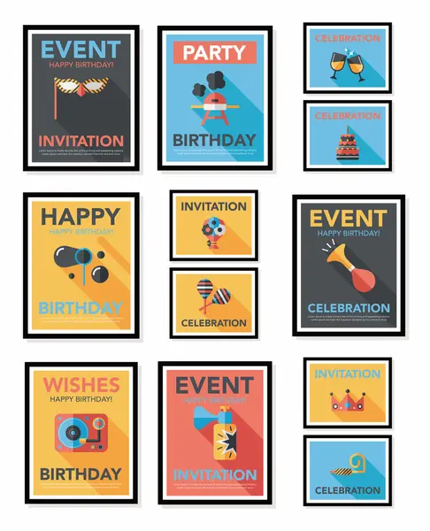 Afiche de cumpleaños diseño de pancarta plana conjunto de fondo plano, eps10 — Archivo Imágenes Vectoriales