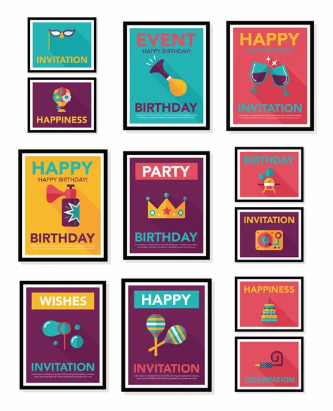 Birthday poster flat banner design flat background set, eps10 — Stock Vector