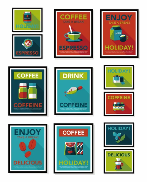 Kaffeeplakat Flachbanner Design flachen Hintergrund-Set, eps10 — Stockvektor