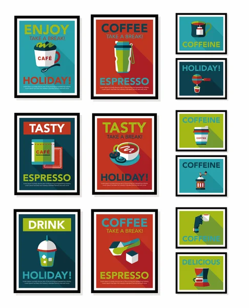 Poster café plat bannière design fond plat ensemble, eps10 — Image vectorielle