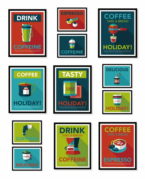 Cartel café banner plano diseño fondo plano set, eps10 — Vector de stock