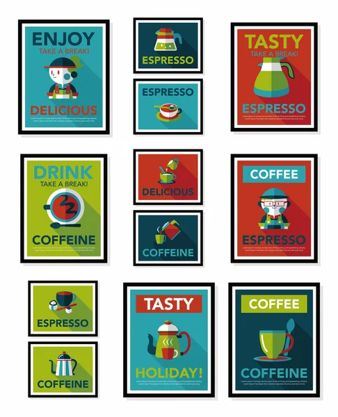 Kaffeeplakat Flachbanner Design flachen Hintergrund-Set, eps10 — Stockvektor