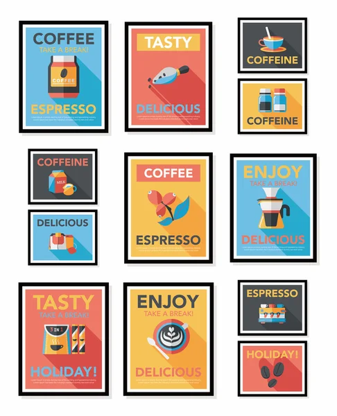 Kaffeeplakat Flachbanner Design flachen Hintergrund-Set, eps10 — Stockvektor