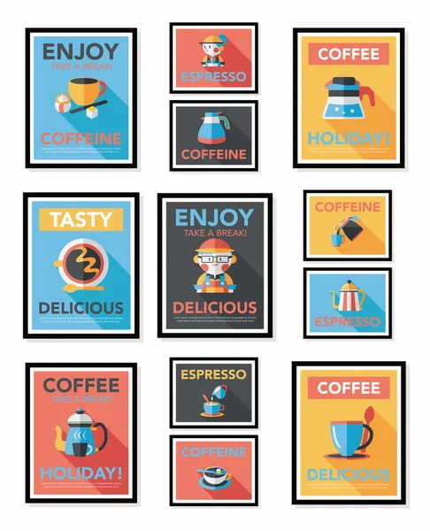 Kaffeeplakat Flachbanner Design flachen Hintergrund-Set, eps10 — Stockvektor