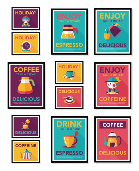 Cartel café banner plano diseño fondo plano set, eps10 — Vector de stock