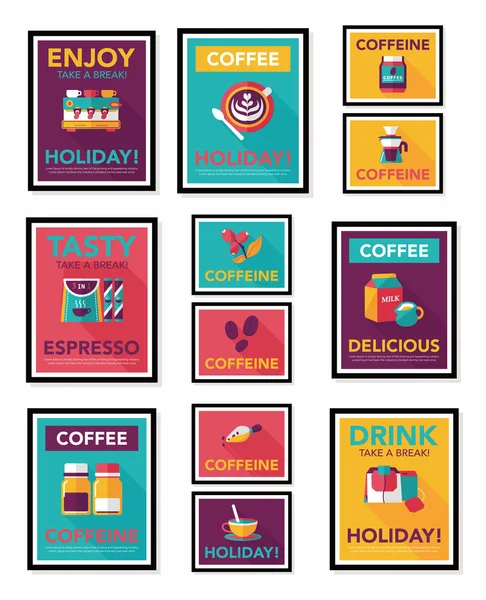 Kaffeeplakat Flachbanner Design flachen Hintergrund-Set, eps10 — Stockvektor