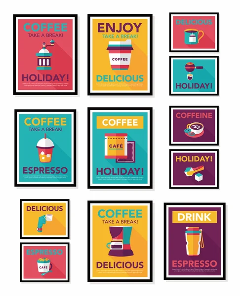 Kaffeeplakat Flachbanner Design flachen Hintergrund-Set, eps10 — Stockvektor