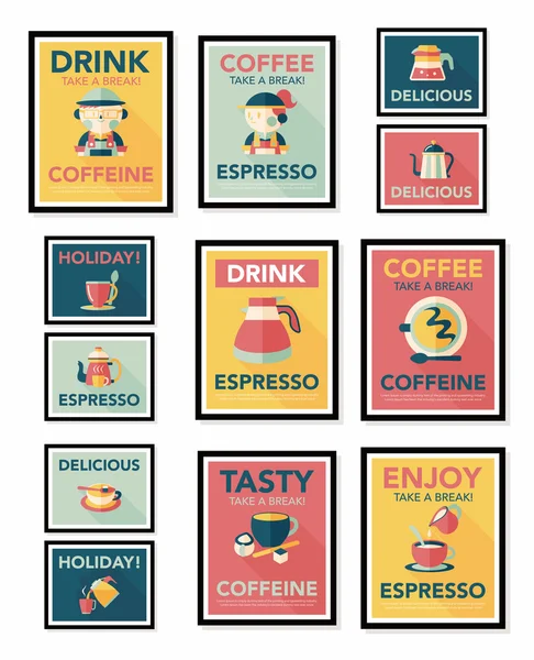 Cartel café banner plano diseño fondo plano set, eps10 — Vector de stock