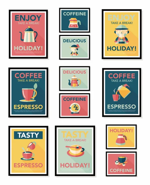 Cartel café banner plano diseño fondo plano set, eps10 — Vector de stock