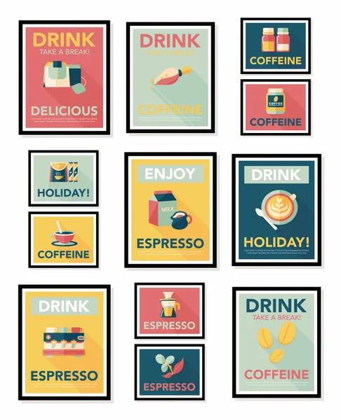 Kaffeeplakat Flachbanner Design flachen Hintergrund-Set, eps10 — Stockvektor