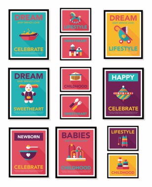 Bebek poster düz afiş tasarım düz arka plan ayarlamak, eps10