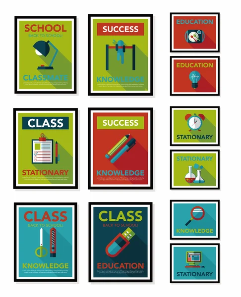 School poster platte banner ontwerp platte achtergrond instellen, eps10 — Stockvector