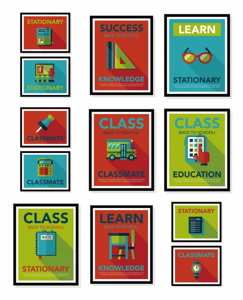 School poster platte banner ontwerp platte achtergrond instellen, eps10 — Stockvector