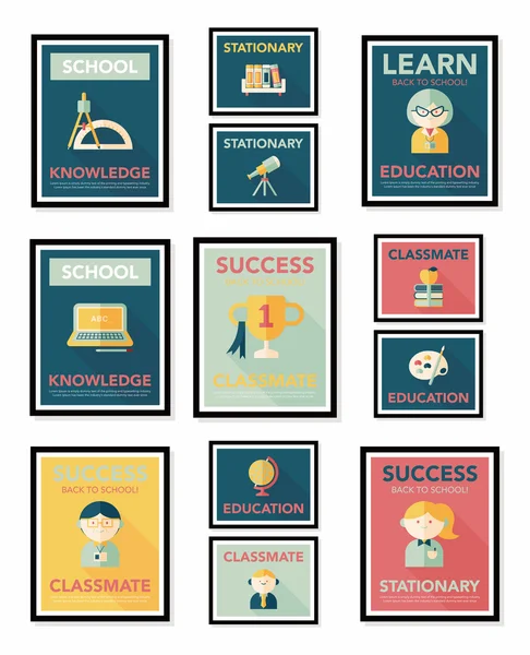 School poster platte banner ontwerp platte achtergrond instellen, eps10 — Stockvector