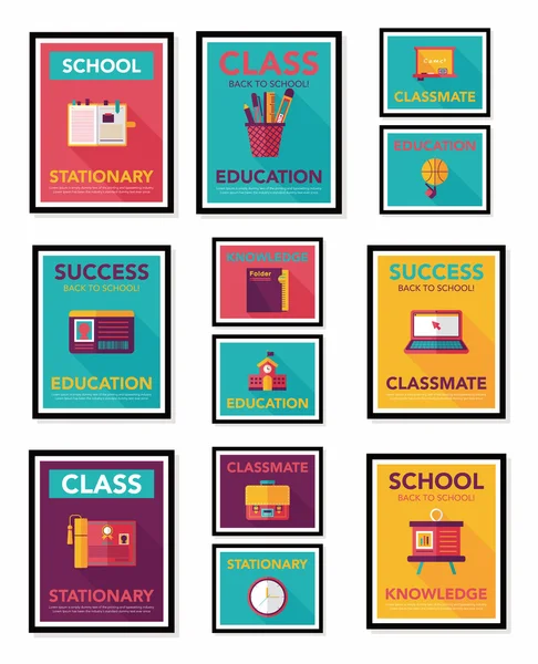 School poster flat banner design flat background set, eps10 — Stock Vector