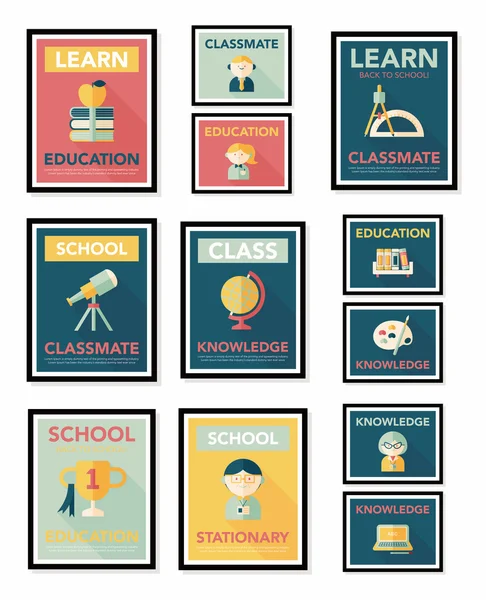 School poster flat banner design flat background set, eps10 — Stock Vector