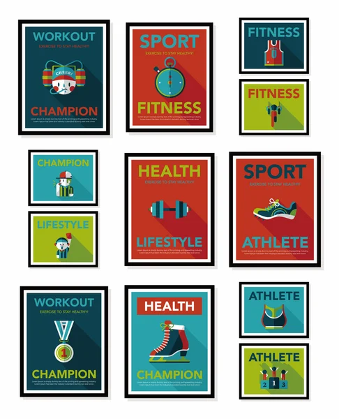 Sport poster platte banner ontwerp platte achtergrond instellen, eps10 — Stockvector