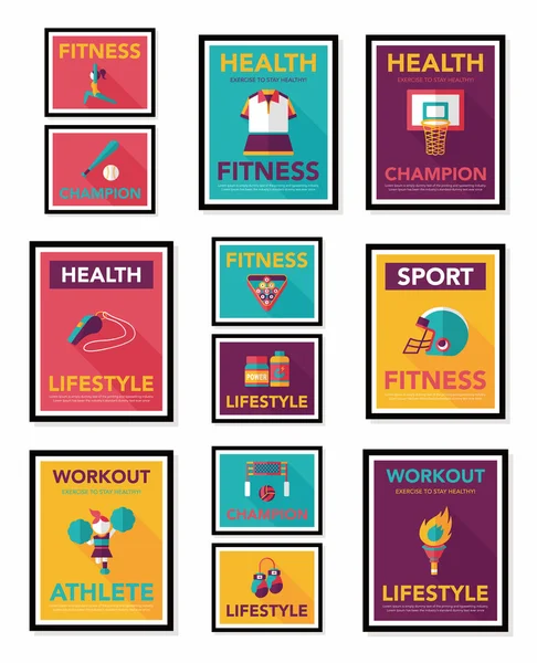 Sport poster platte banner ontwerp platte achtergrond instellen, eps10 — Stockvector