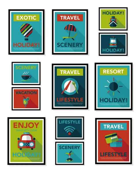 Travel affisch banner design platt bakgrund set, eps10 — Stock vektor