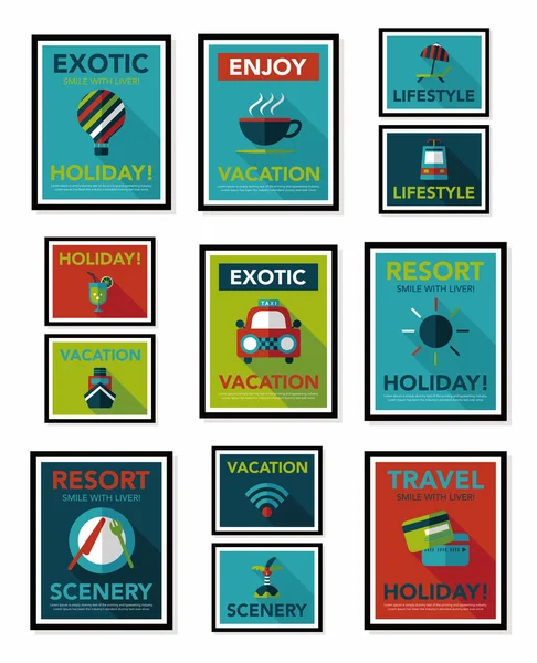 Travel poster banner design flat background set, eps10 — Stock Vector