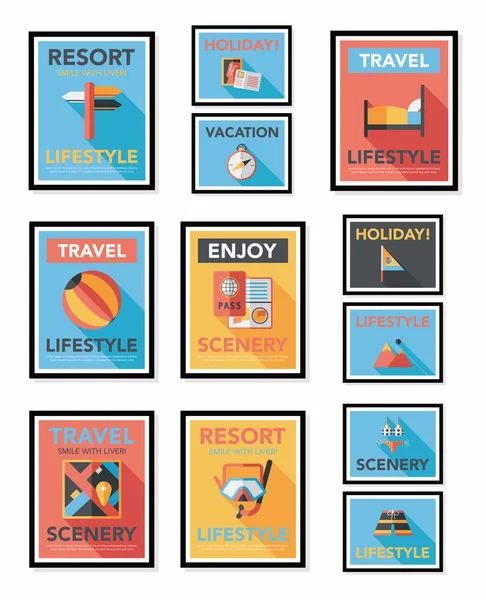 Travel poster banner design flat background set, eps10 — Stock Vector