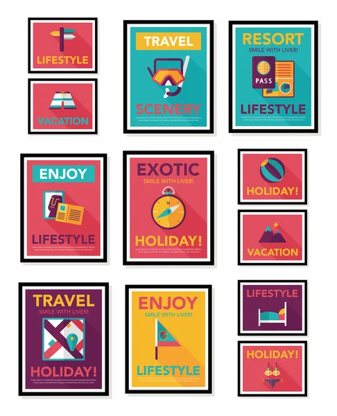 Ταξίδια αφίσα Σχεδιασμός banner επίπεδη φόντο σετ, eps10 — Διανυσματικό Αρχείο