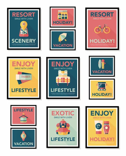 Travel poster banner design flat background set, eps10 — Stock Vector