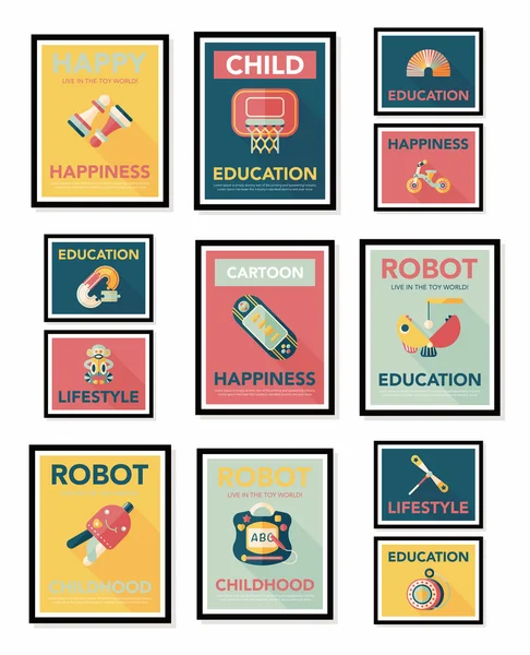 Ensemble de fond plat de conception de bannière plate d'affiche de jouet, eps10 — Image vectorielle