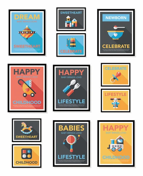 Cartel de bebé diseño de banner plano conjunto de fondo plano, eps10 — Archivo Imágenes Vectoriales