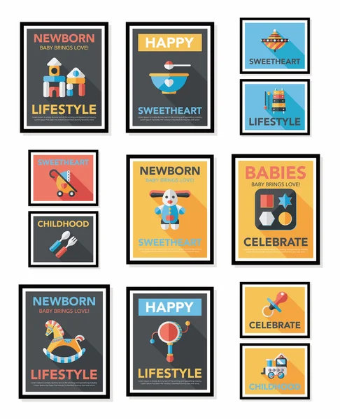 Set di sfondo piatto per poster per bambini, eps10 — Vettoriale Stock
