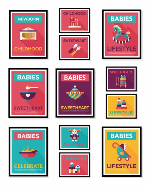 Babyposter Flachbanner Design Flachbild-Hintergrund-Set, eps10 — Stockvektor