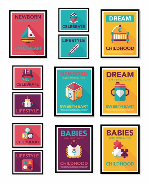 Cartel de bebé diseño de banner plano conjunto de fondo plano, eps10 — Archivo Imágenes Vectoriales