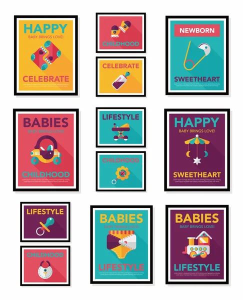 Baby poster flat banner design flat background set, eps10 — Stock Vector