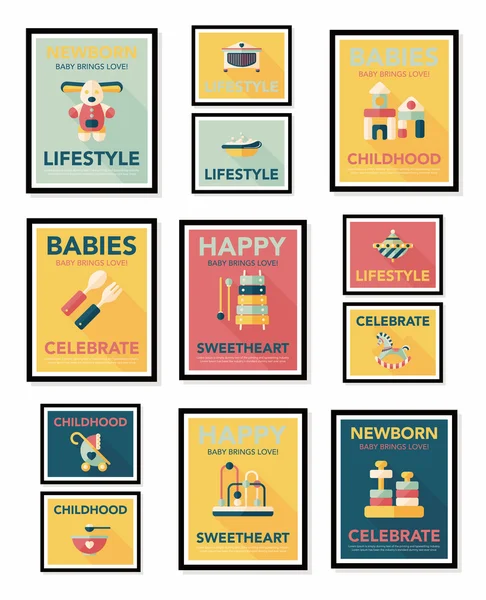 Babyposter Flachbanner Design Flachbild-Hintergrund-Set, eps10 — Stockvektor