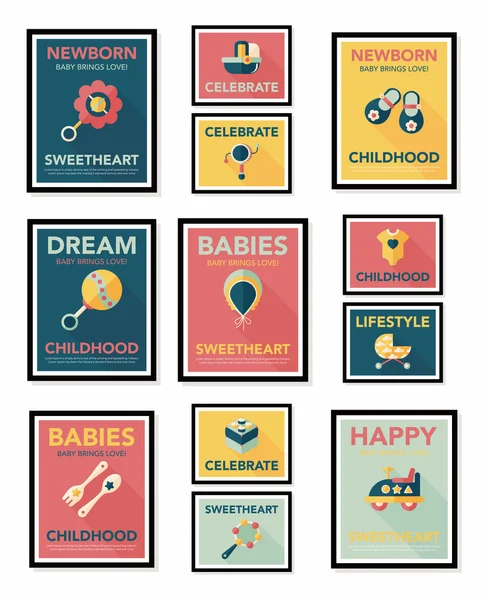 Baby poster flat banner design flat background set, eps10 — Stock Vector