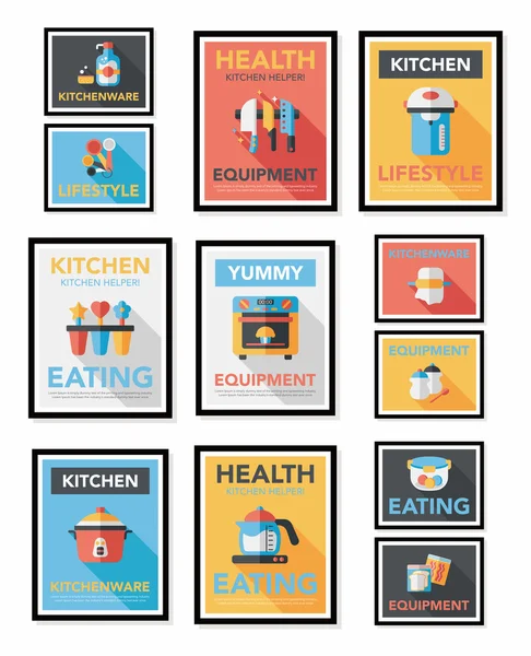 Utensílios de cozinha cartaz bandeira plana projeto fundo plano conjunto, eps10 — Vetor de Stock