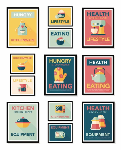 Set di sfondo piatto per poster per utensili da cucina, eps10 — Vettoriale Stock