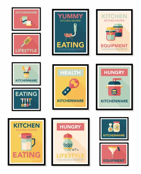 Κουζινικά σκεύη αφίσα banner επίπεδη σχεδίαση επίπεδη φόντο σετ, eps10 — Διανυσματικό Αρχείο