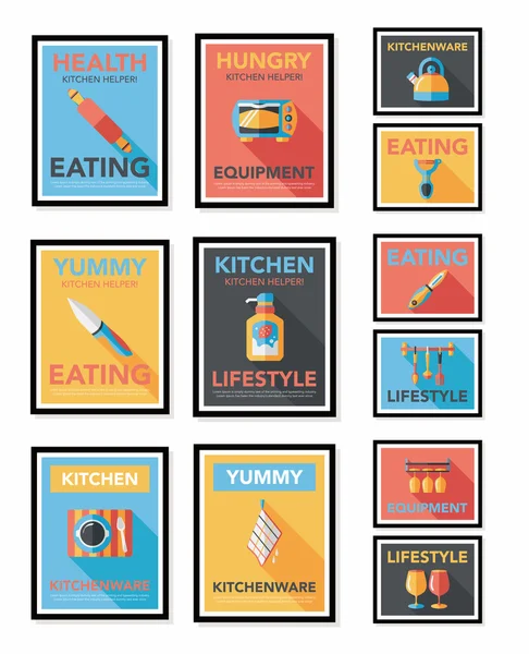 Poster ustensiles de cuisine bannière plate design fond plat ensemble, eps10 — Image vectorielle