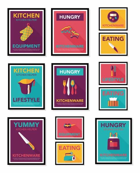 Set di sfondo piatto per poster per utensili da cucina, eps10 — Vettoriale Stock
