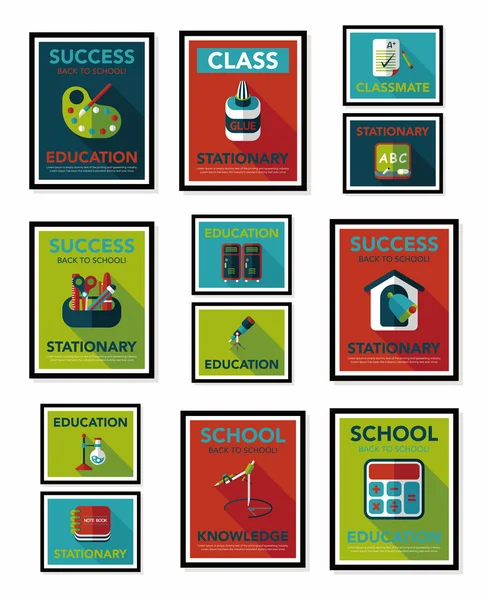 Szkoła plakat płaski transparent projekt płaski tło zestaw, eps10 — Wektor stockowy