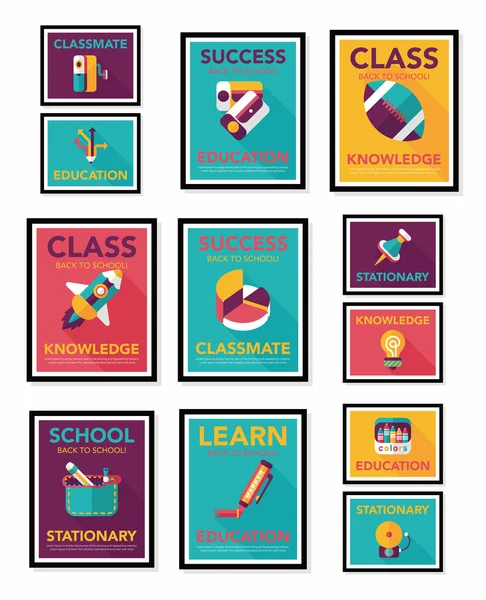 Escuela cartel banner plano diseño fondo plano conjunto, eps10 — Vector de stock